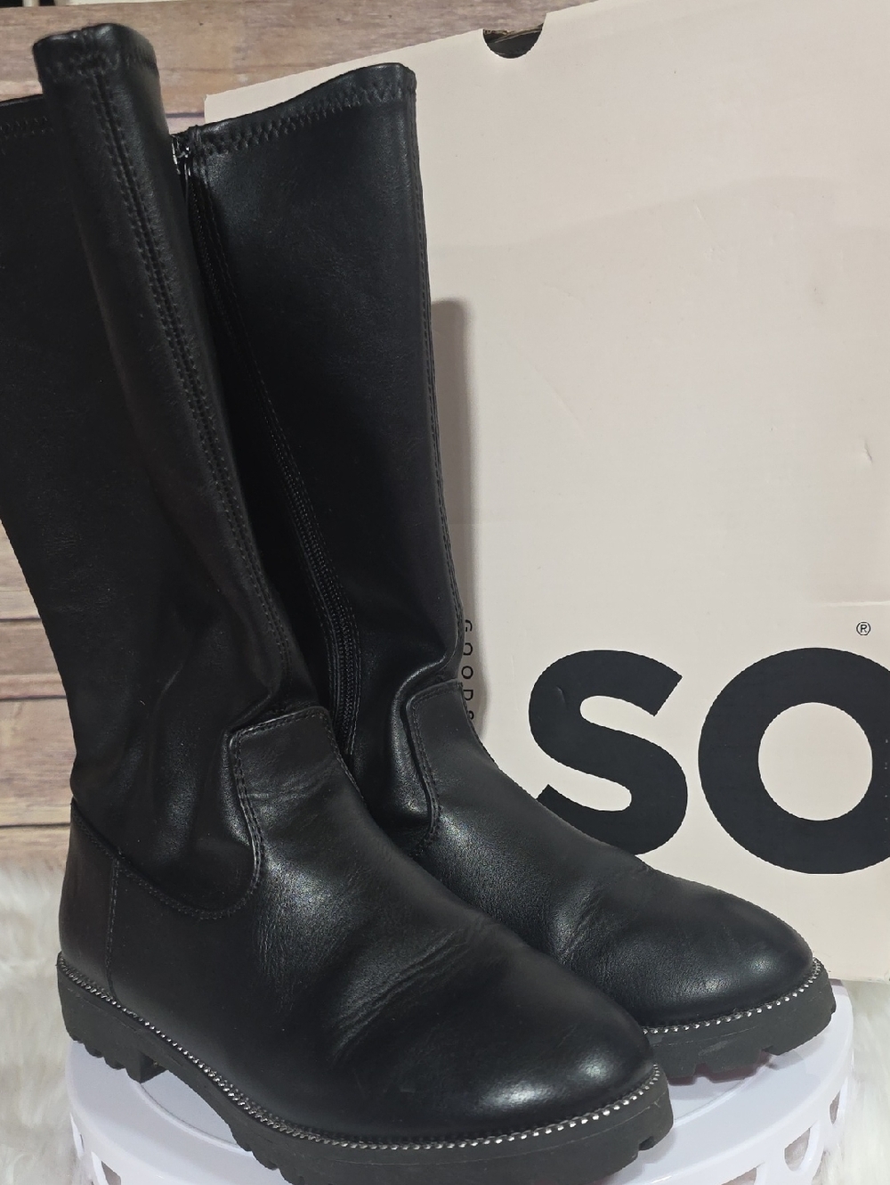 Black Leather Mid-Calf Zip Boots